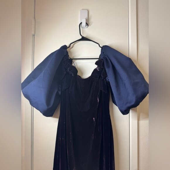 Vintage Victor Costa Saks Fifth Avenue Puff Sleeve Velvet Blue Formal Dress 10 - Picture 3 of 15
